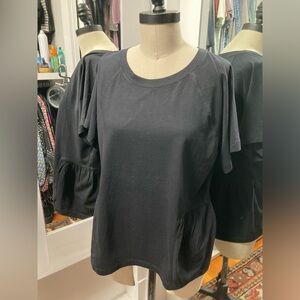 Calvin Klein Black Short Sleeve Ruffle-Sleeve Tee